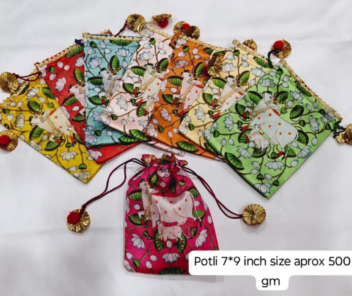 Indian Festive Potli Bags, Festive Gift Bag Tassel Drawstring Pouches (7x9 inch)
