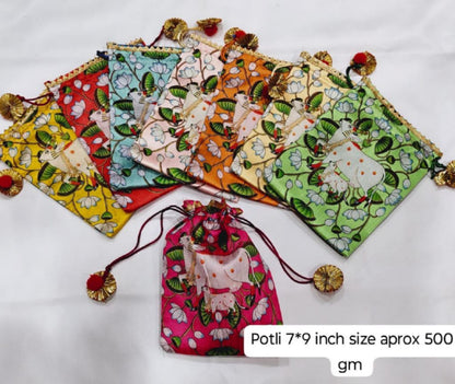Indian Festive Potli Bags, Festive Gift Bag Tassel Drawstring Pouches (7x9 inch)