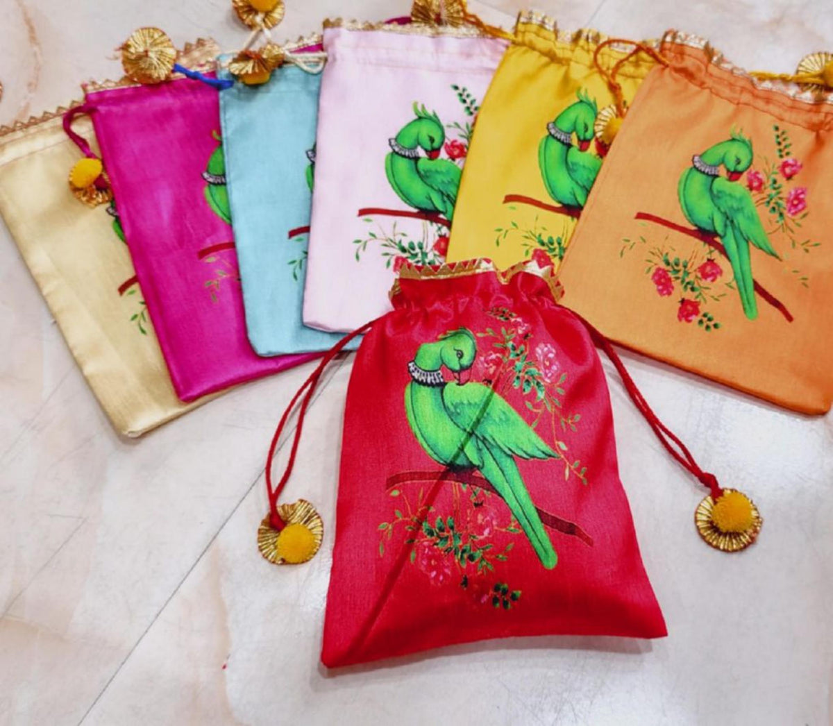 Indian Festive Potli Bags, Festive Gift Bag Tassel Drawstring Pouches (7x9 inch)