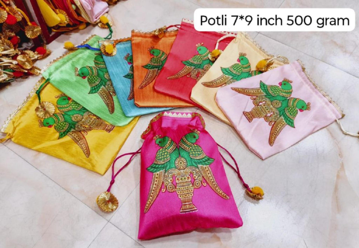 Indian Festive Potli Bags, Festive Gift Bag Tassel Drawstring Pouches (7x9 inch)
