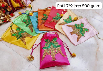 Indian Festive Potli Bags, Festive Gift Bag Tassel Drawstring Pouches (7x9 inch)
