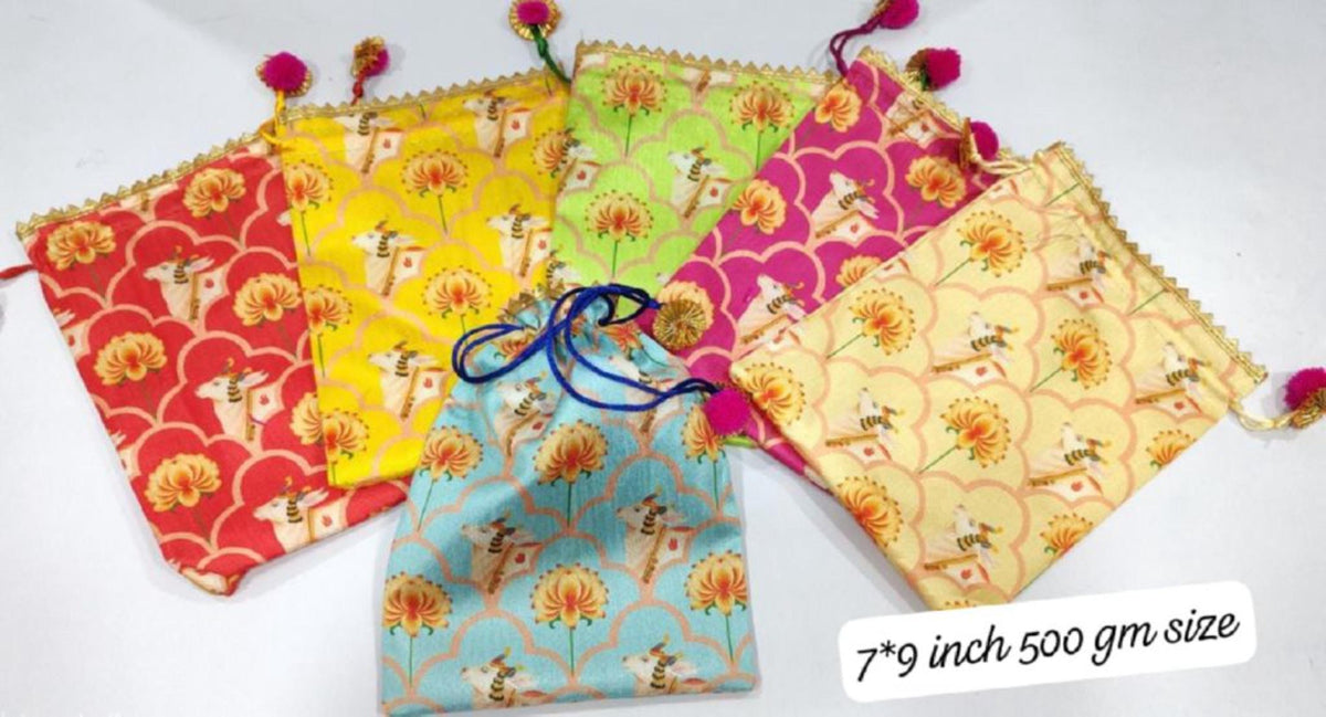 Indian Festive Potli Bags, Festive Gift Bag Tassel Drawstring Pouches (7x9 inch)