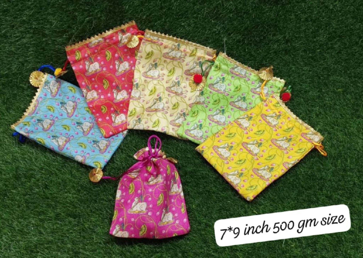 Indian Festive Potli Bags, Festive Gift Bag Tassel Drawstring Pouches (7x9 inch)