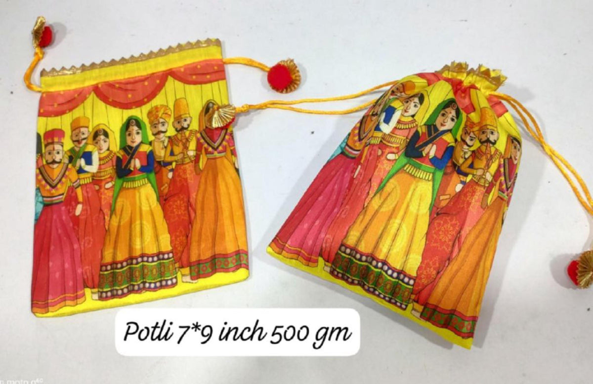 Indian Festive Potli Bags, Festive Gift Bag Tassel Drawstring Pouches (7x9 inch)