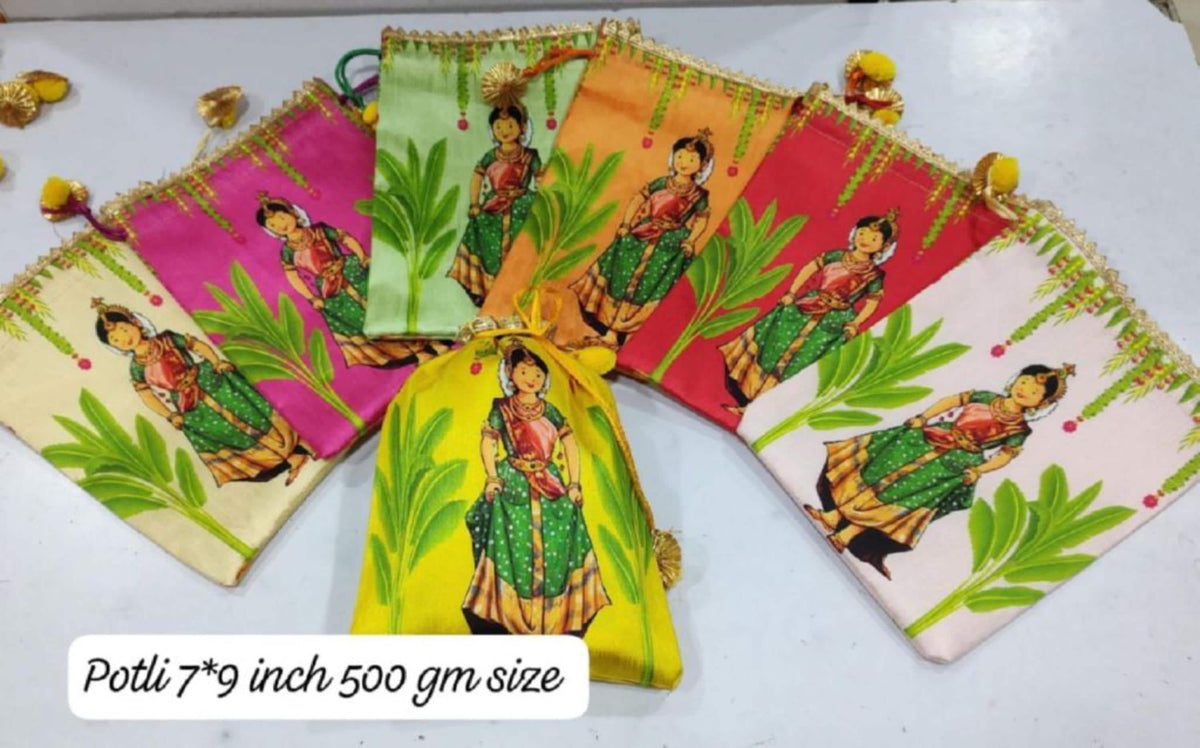 Indian Festive Potli Bags, Festive Gift Bag Tassel Drawstring Pouches (7x9 inch)