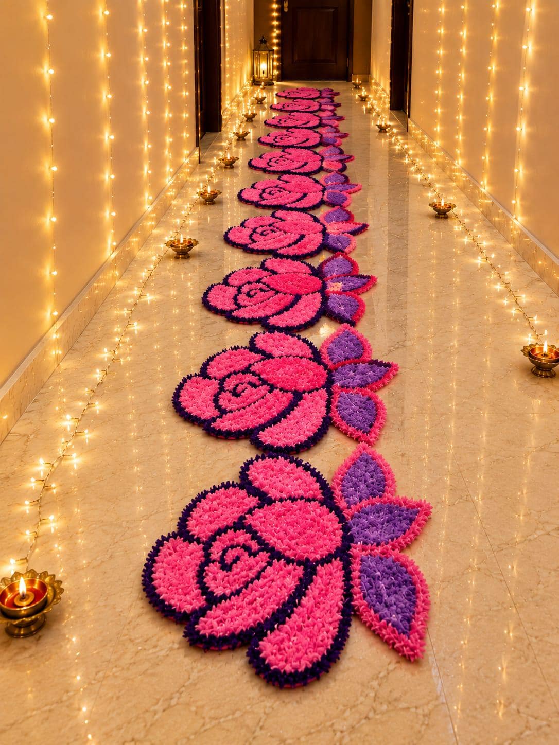 Handmade Rose Feather Mat Set | Indian Puja Aasan, Temple Decor