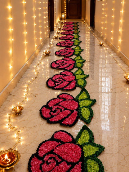 Handmade Rose Feather Mat Set | Indian Puja Aasan, Temple Decor