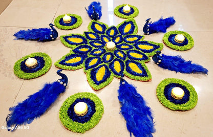 Peacock Rangoli Mat Set | Indian Puja Aasan, Temple Decor