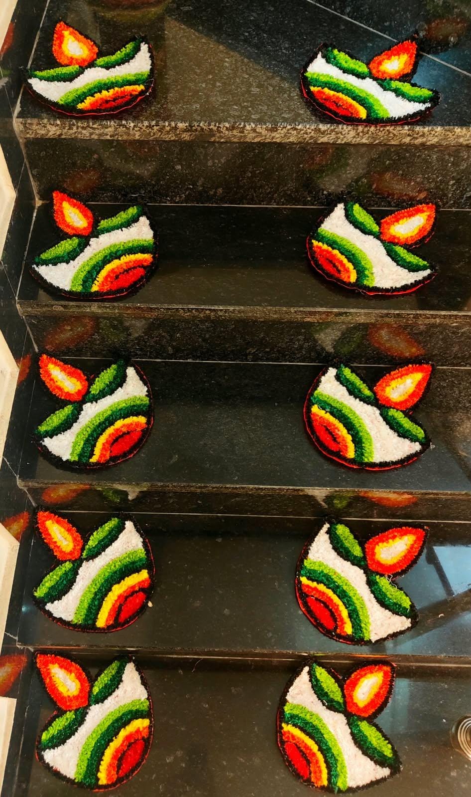 Handmade Diya Rangoli Feather Mats Set | Indian Puja Aasan, Temple Decor