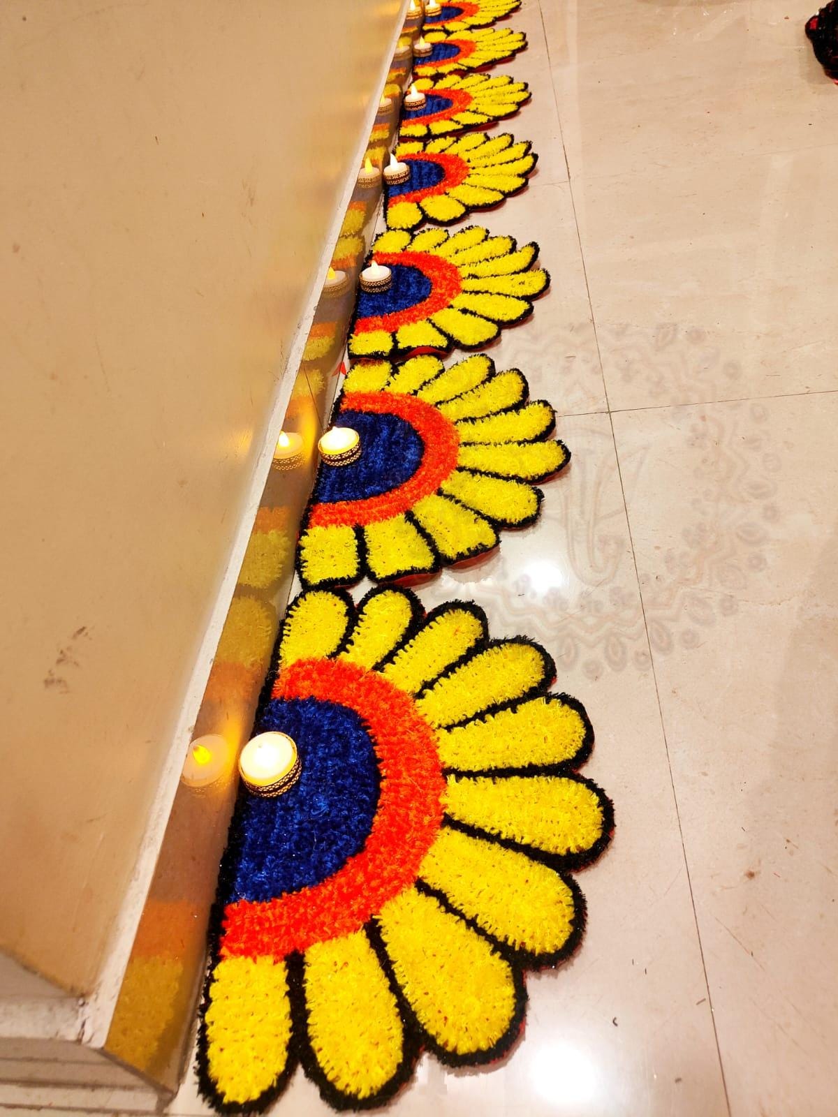 Handmade Feather Mat – Half Flower Design Set | Indian Puja Aasan, Temple Decor