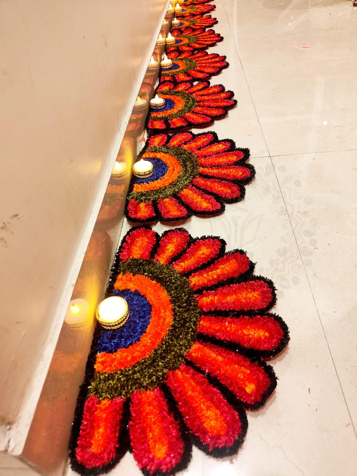 Handmade Feather Mat – Half Flower Design Set | Indian Puja Aasan, Temple Decor