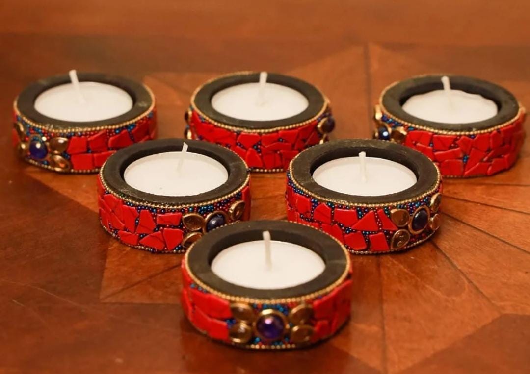 Diwali Elegant Tealight Holders | Indian Wedding, Diwali Pooja Decor- set of 6