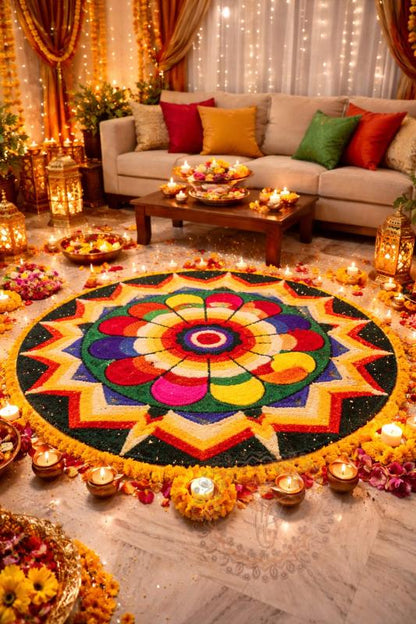 Handmade Wool Rangoli Mat | Multicolor Mandala Puja Aasan (24 inch and 36-inch Diameter)