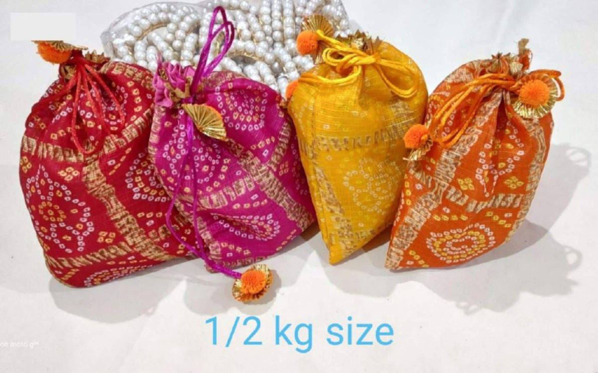 Cotton Festival Potli Bag | Rustic Drawstring Pouch (7x9 Inch)