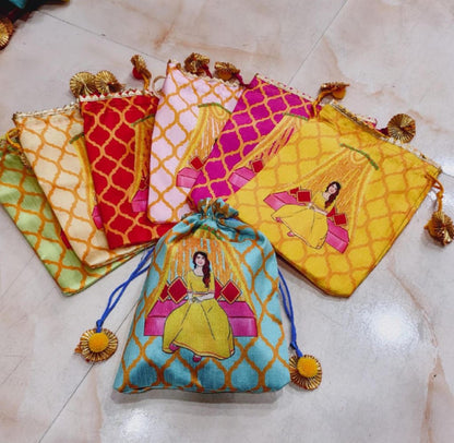 Cotton Festival Potli Bag | Red Floral Print, Drawstring Pouch (7x9 Inch)