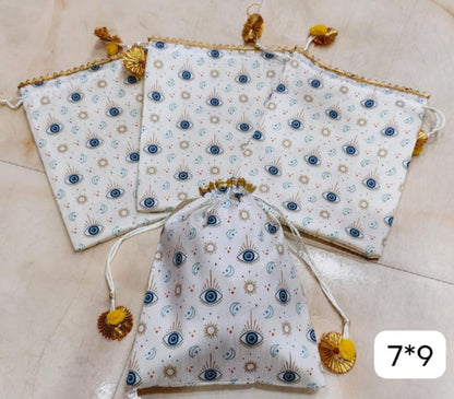 Indian Wedding Potli Bags, Rangoli Print, Tassel Drawstring Pouches (7x9 inch)