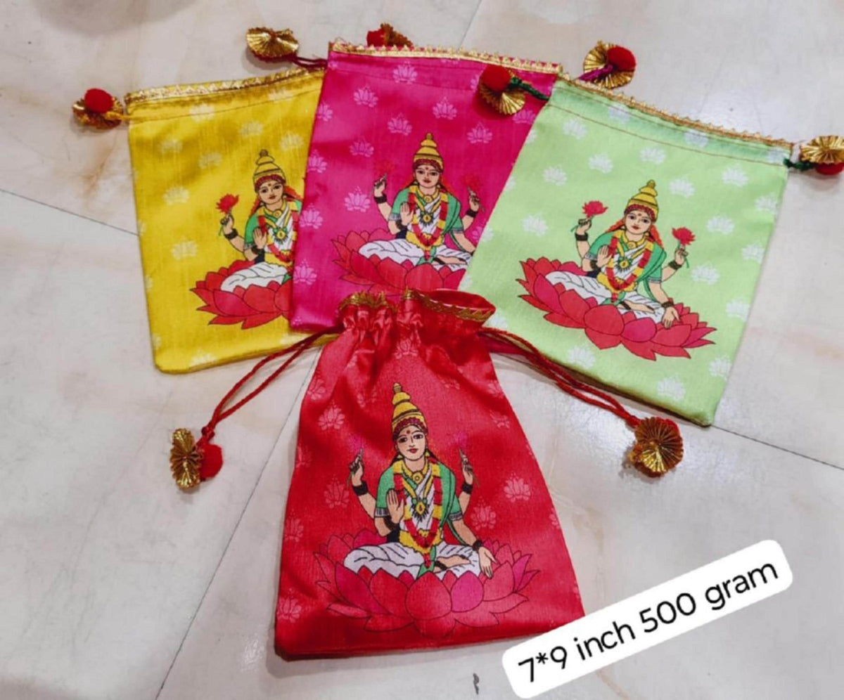 Indian Festive Potli Bags, Festive Gift Bag Tassel Drawstring Pouches (7x9 inch)