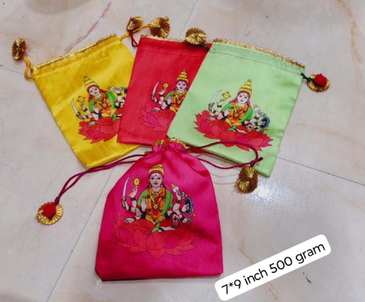 Indian Festive Potli Bags, Festive Gift Bag Tassel Drawstring Pouches (7x9 inch)