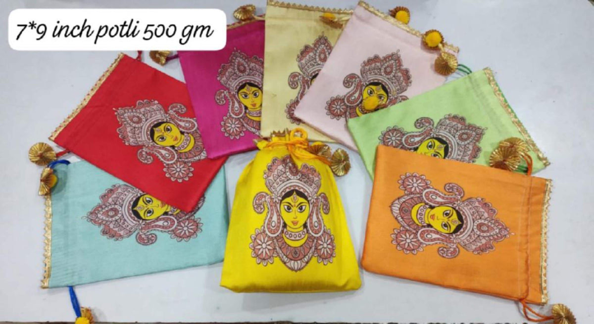 Indian Festive Potli Bags, Festive Gift Bag Tassel Drawstring Pouches (7x9 inch)