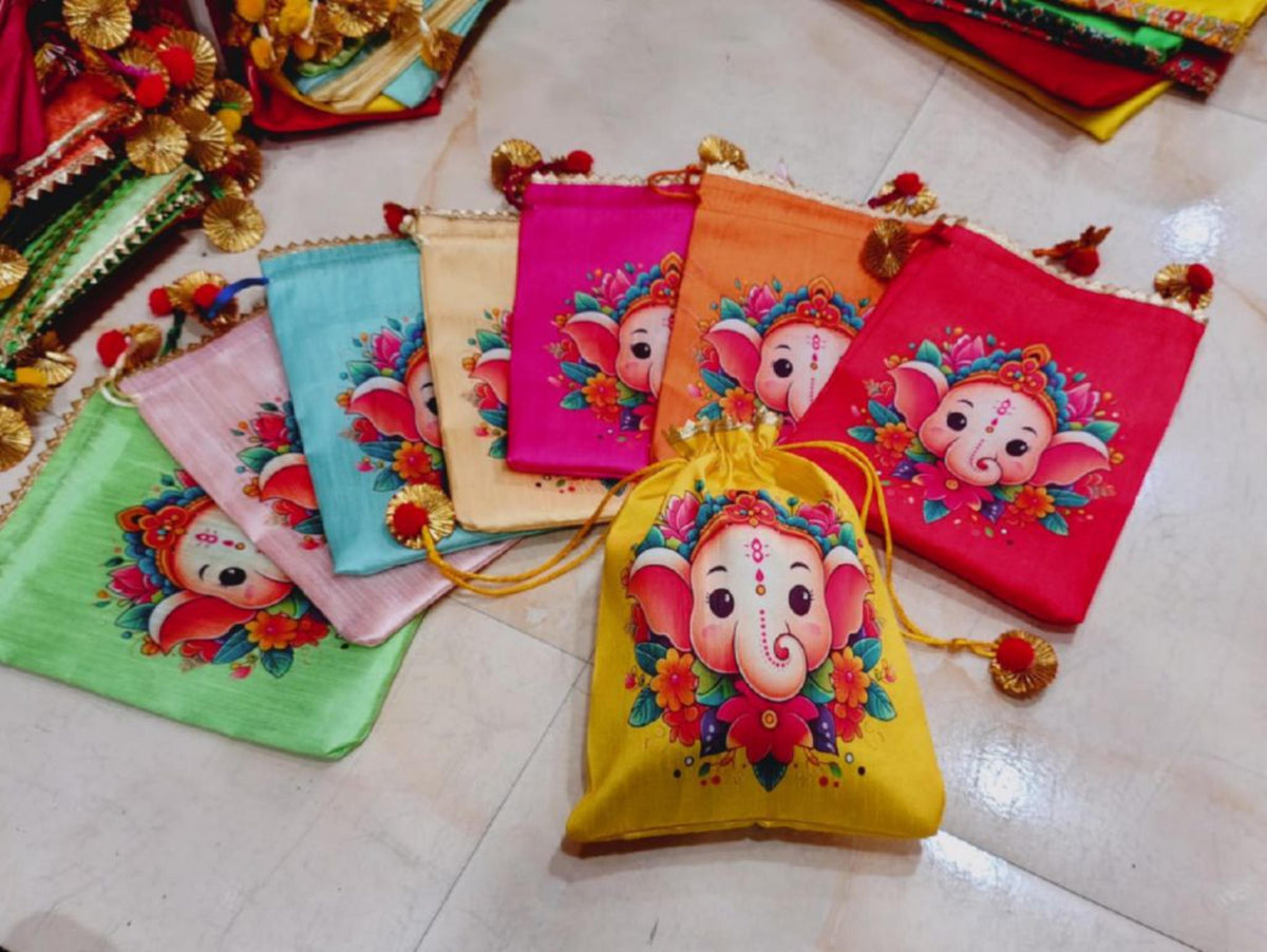 Indian Festive Potli Bags, Festive Gift Bag Tassel Drawstring Pouches (7x9 inch)