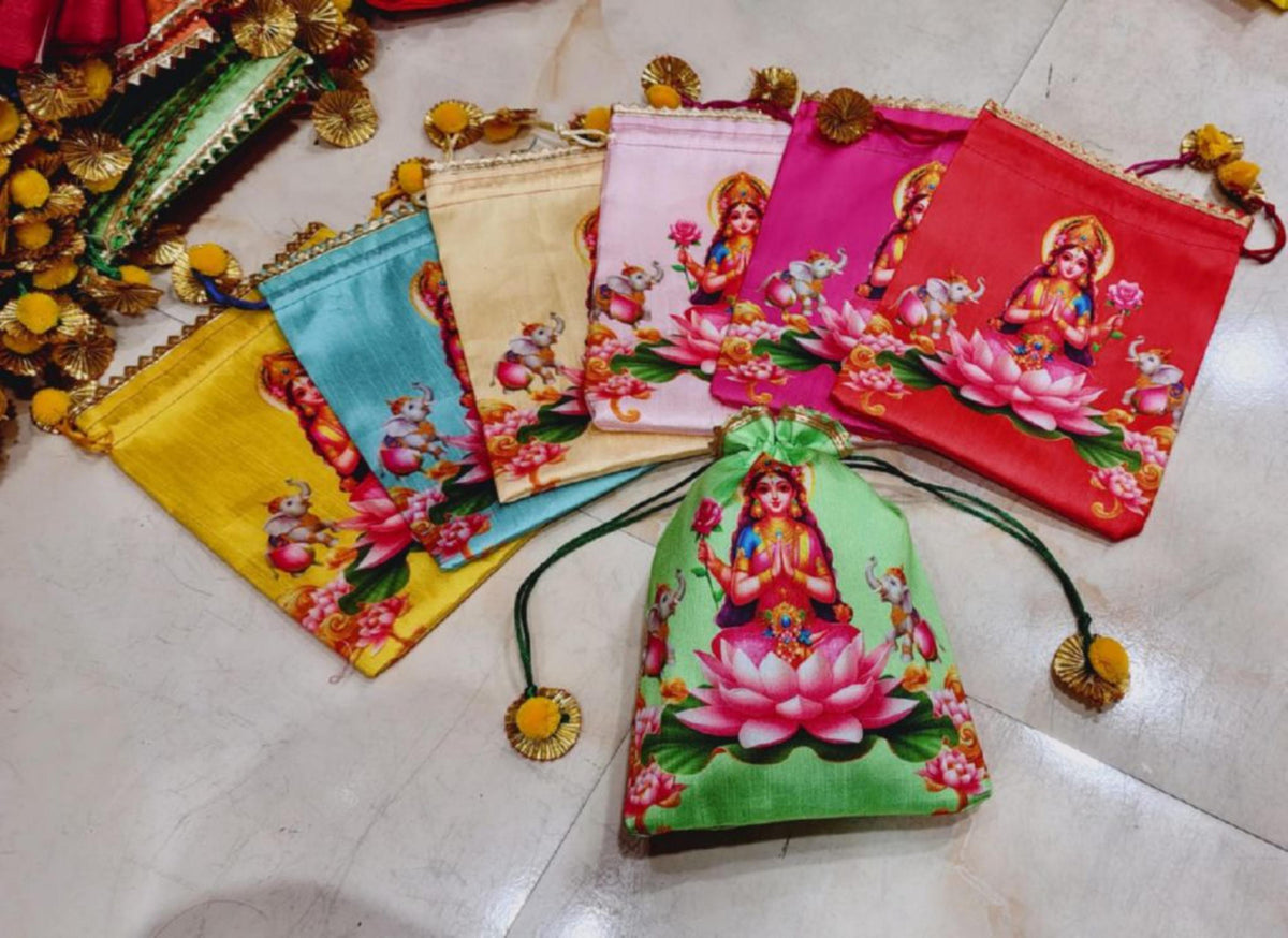 Indian Festive Potli Bags, Festive Gift Bag Tassel Drawstring Pouches (7x9 inch)