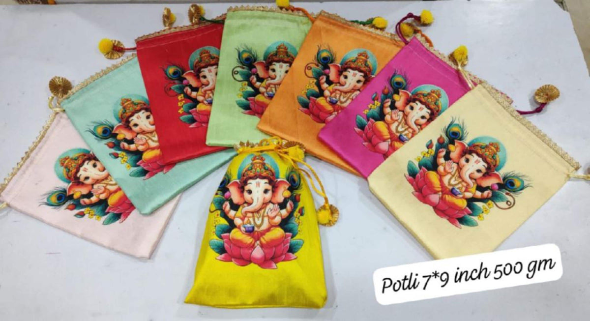 Indian Festive Potli Bags, Festive Gift Bag Tassel Drawstring Pouches (7x9 inch)