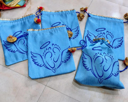Baby Shower Potli Bags, Mother Baby Favor Pouch, Butterfly Floral Drawstring Gift Bag