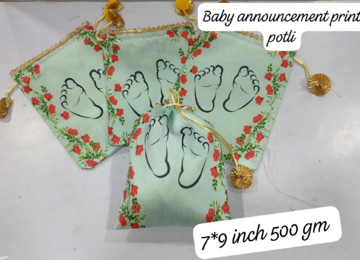 Baby Shower Potli Bags, Mother Baby Favor Pouch, Butterfly Floral Drawstring Gift Bag