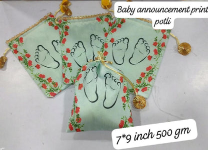 Baby Shower Potli Bags, Mother Baby Favor Pouch, Butterfly Floral Drawstring Gift Bag
