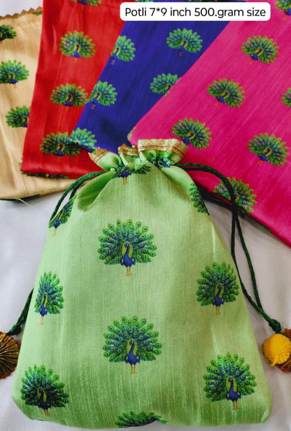 Indian Festive Potli Bags, Festive Gift Bag Tassel Drawstring Pouches (7x9 inch)