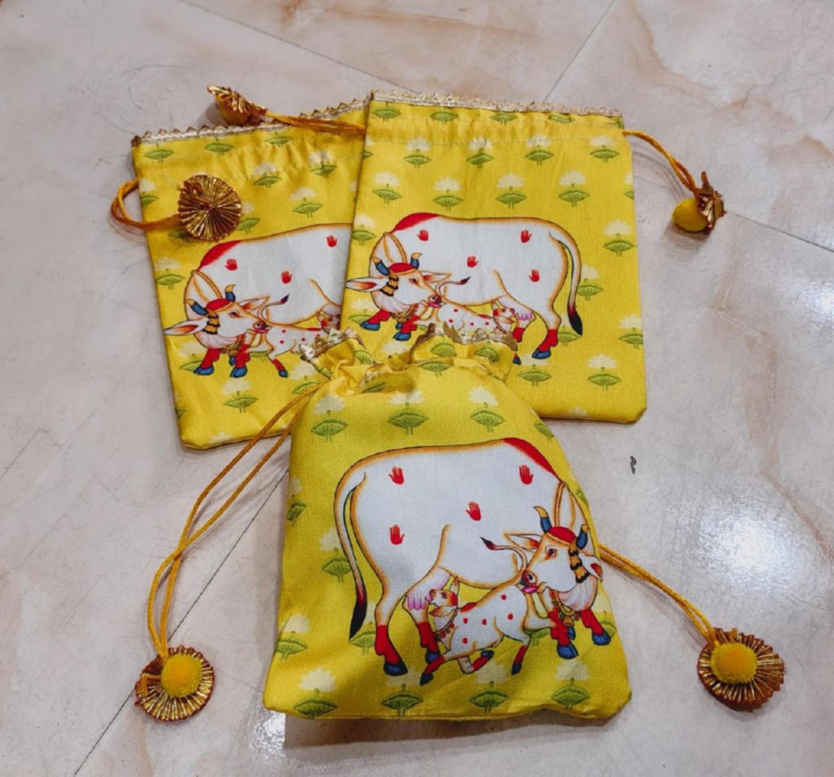 Indian Festive Potli Bags, Festive Gift Bag Tassel Drawstring Pouches (7x9 inch)
