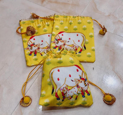 Indian Festive Potli Bags, Festive Gift Bag Tassel Drawstring Pouches (7x9 inch)