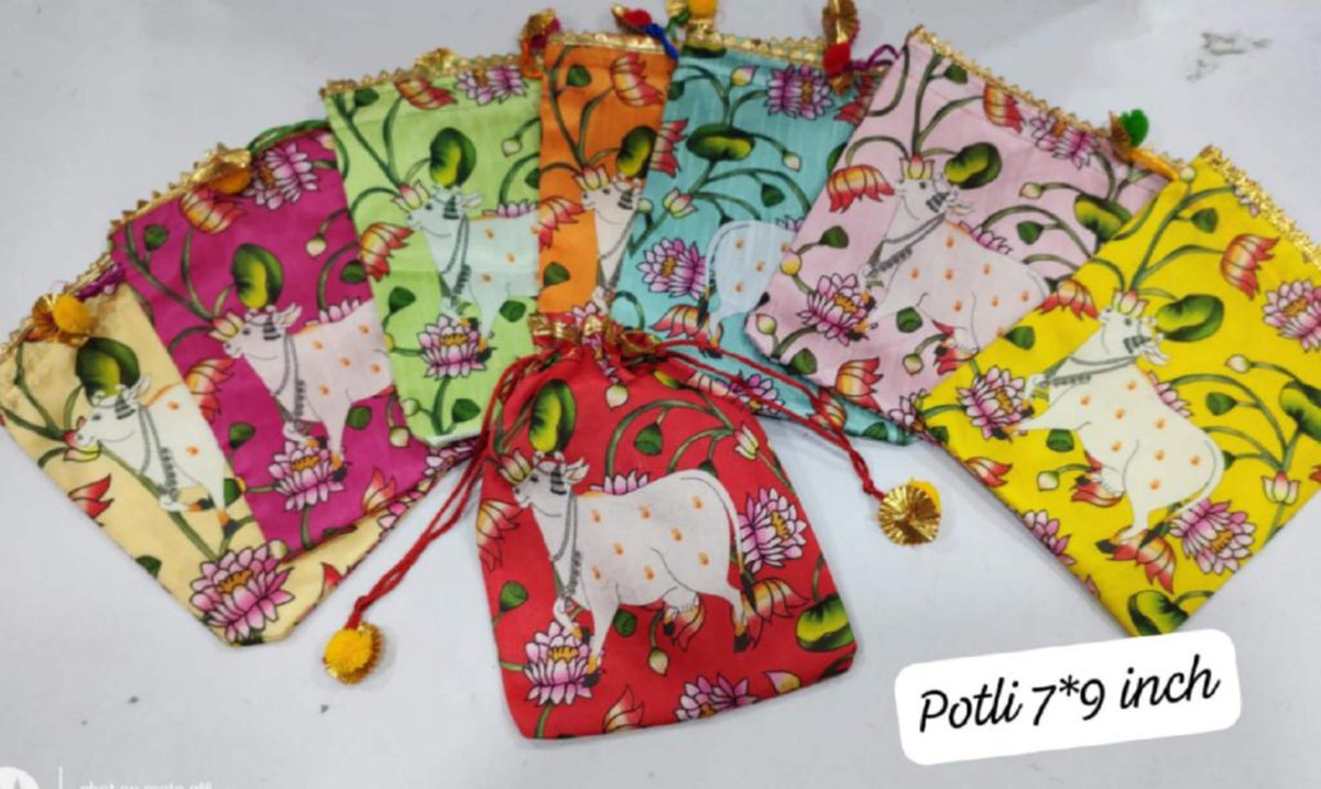 Indian Festive Potli Bags, Festive Gift Bag Tassel Drawstring Pouches (7x9 inch)
