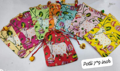 Indian Festive Potli Bags, Festive Gift Bag Tassel Drawstring Pouches (7x9 inch)