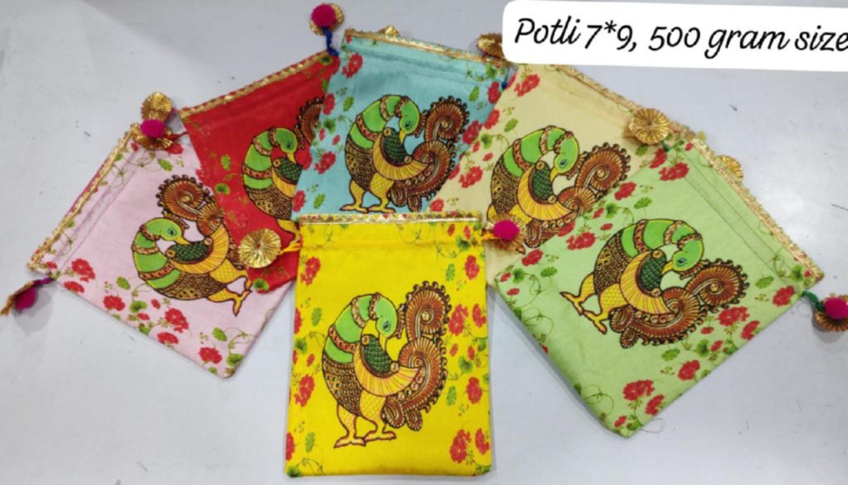 Indian Festive Potli Bags, Festive Gift Bag Tassel Drawstring Pouches (7x9 inch)