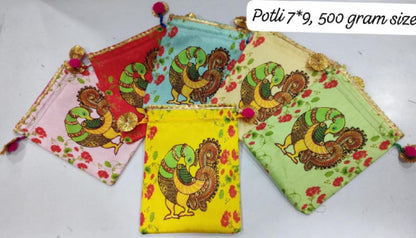 Indian Festive Potli Bags, Festive Gift Bag Tassel Drawstring Pouches (7x9 inch)