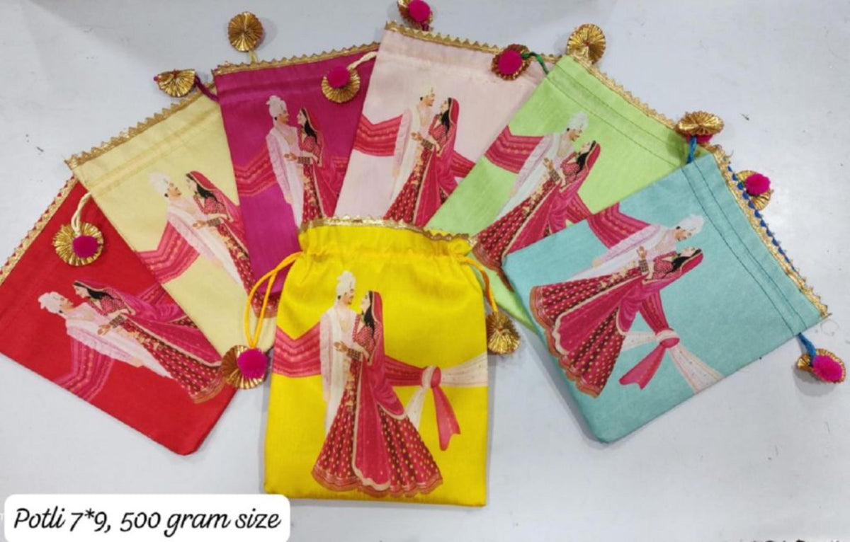 Indian Festive Potli Bags, Festive Gift Bag Tassel Drawstring Pouches (7x9 inch)
