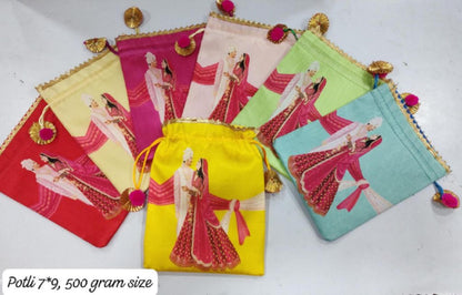 Indian Festive Potli Bags, Festive Gift Bag Tassel Drawstring Pouches (7x9 inch)