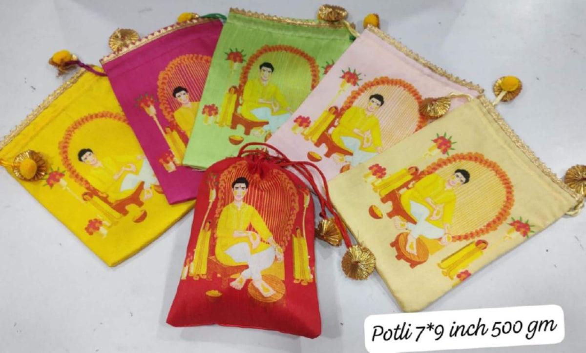 Indian Festive Potli Bags, Festive Gift Bag Tassel Drawstring Pouches (7x9 inch)