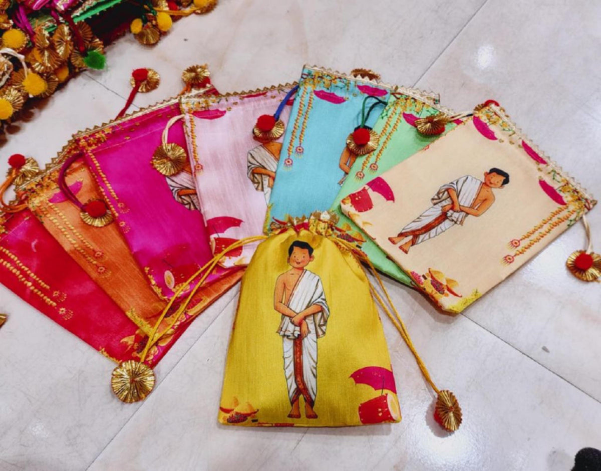 Indian Festive Potli Bags, Festive Gift Bag Tassel Drawstring Pouches (7x9 inch)