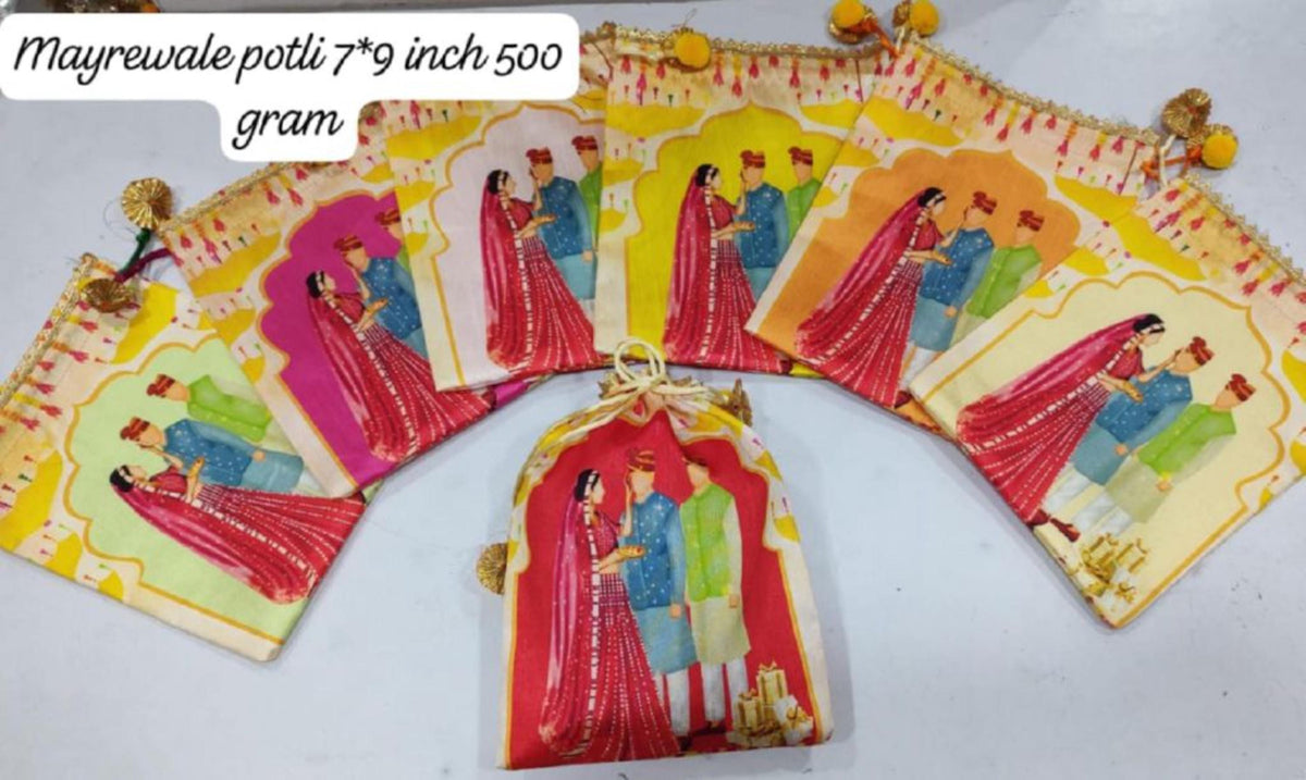 Indian Festive Potli Bags, Festive Gift Bag Tassel Drawstring Pouches (7x9 inch)