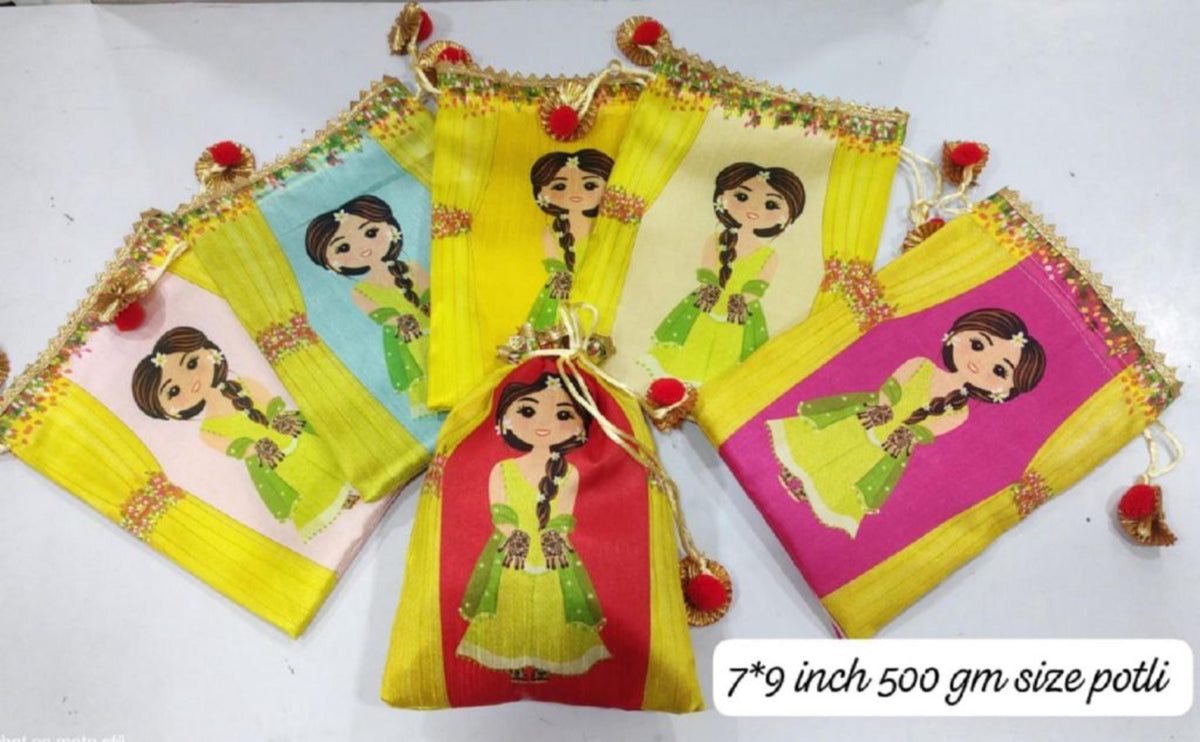 Indian Festive Potli Bags, Festive Gift Bag Tassel Drawstring Pouches (7x9 inch)