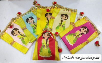 Indian Festive Potli Bags, Festive Gift Bag Tassel Drawstring Pouches (7x9 inch)