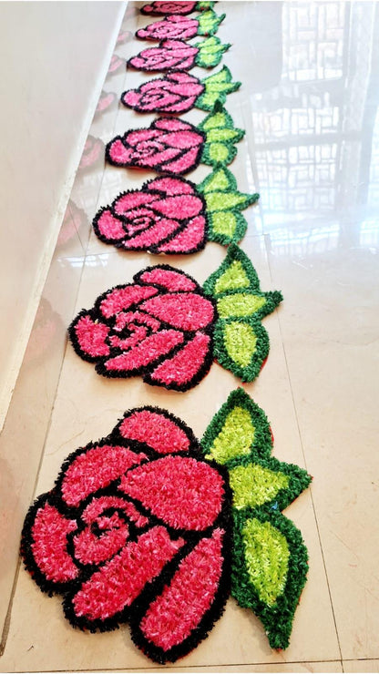 Handmade Rose Feather Mat Set | Indian Puja Aasan, Temple Decor