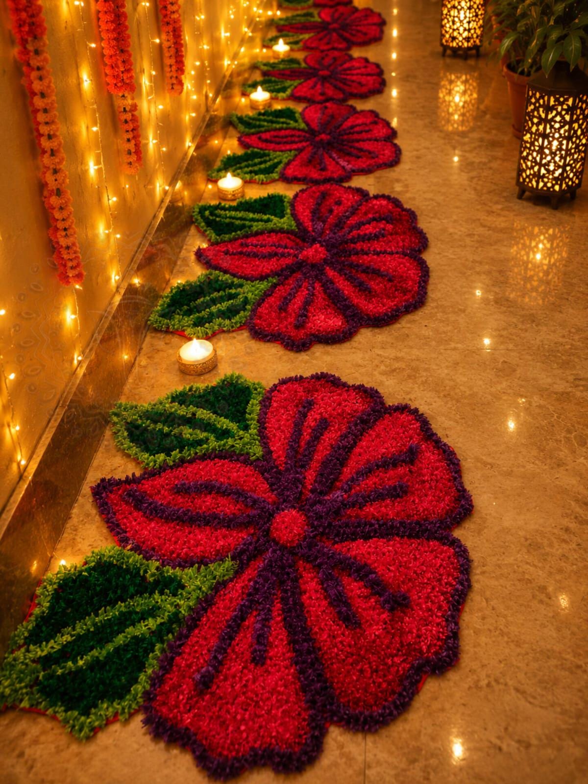 Handmade 3D Flower Mat Set | Indian Puja Aasan, Temple Decor