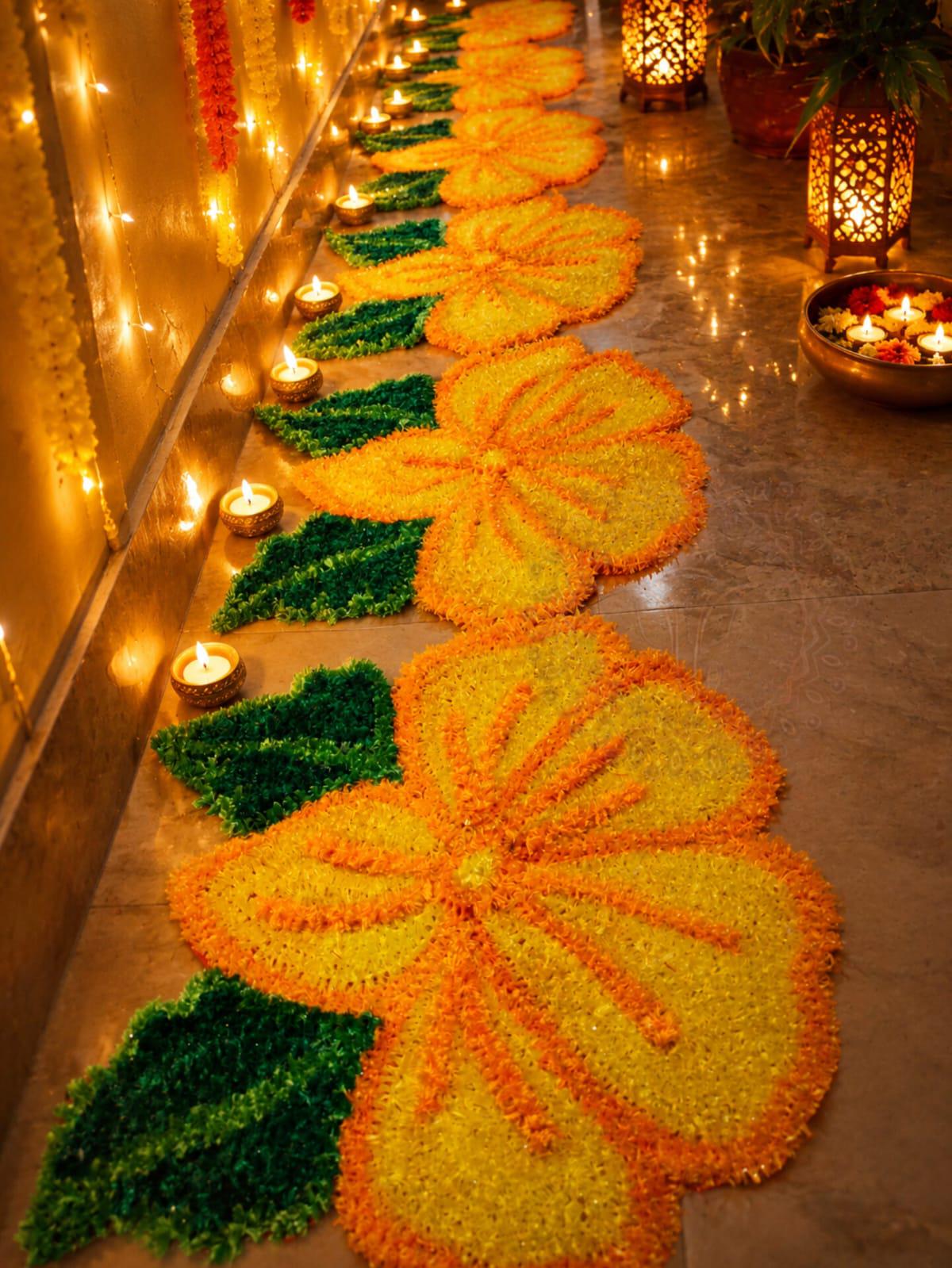 Handmade 3D Flower Mat Set | Indian Puja Aasan, Temple Decor