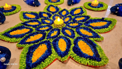 Peacock Rangoli Mat Set | Indian Puja Aasan, Temple Decor