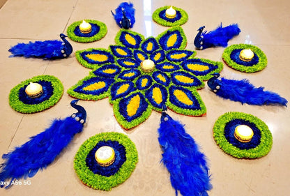 Peacock Rangoli Mat Set | Indian Puja Aasan, Temple Decor