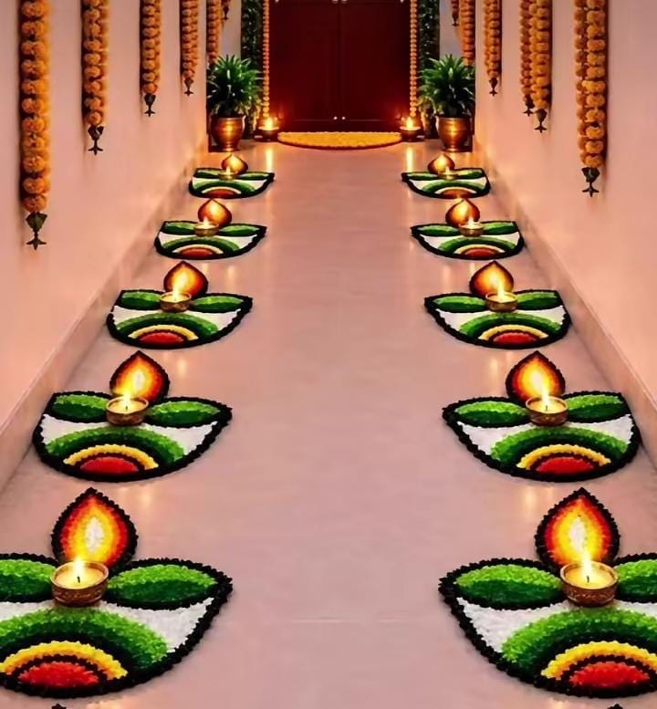 Handmade Diya Rangoli Feather Mats Set | Indian Puja Aasan, Temple Decor