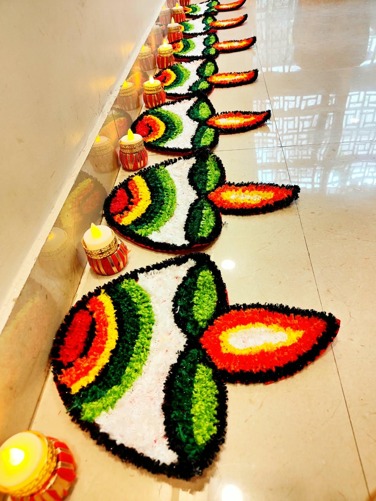 Handmade Diya Rangoli Feather Mats Set | Indian Puja Aasan, Temple Decor